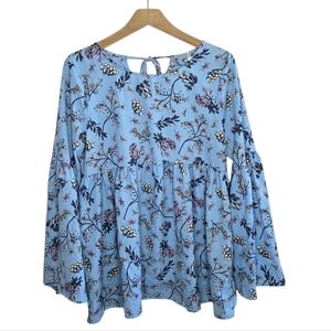 Red Lolly | Blue Floral Baby Doll Top Bell Sleeves Size Medium